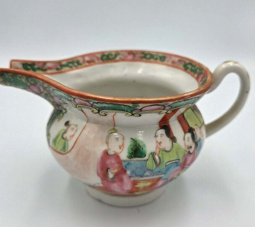 Vintage Famille Rose Porcelain Hog Nose Milk Pitcher Saucier